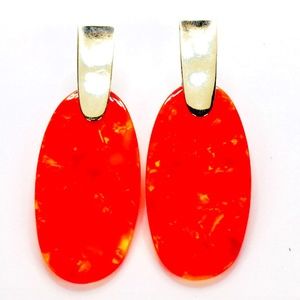 Oval Orange Earrings | Marble Earrings | Orange Statement Earrings